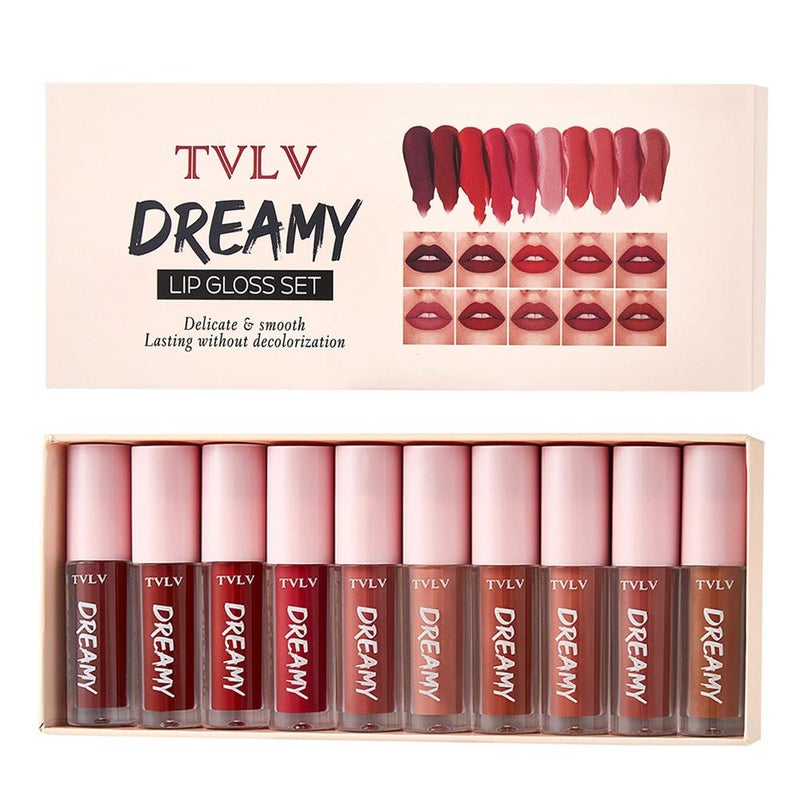 Dreamy Lip Gloss Set (10-piece set) - Matte Velvet Waterproof Lip Gloss